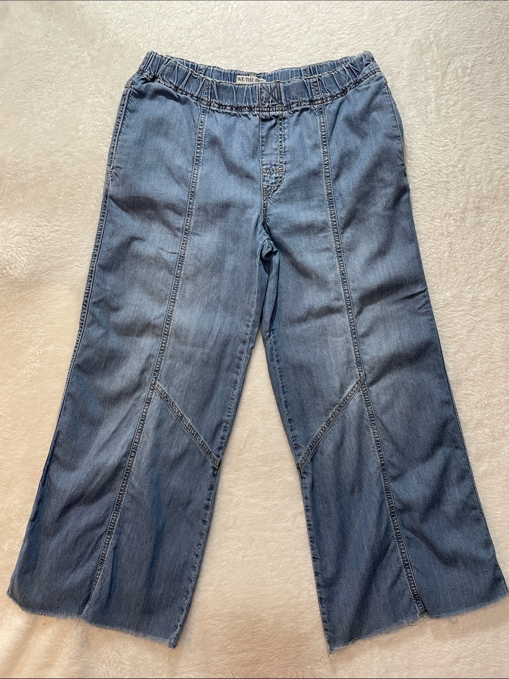 We the Free Wide Leg Blue Denim Jeans Small Pull On Lightweight Oversized Pants
